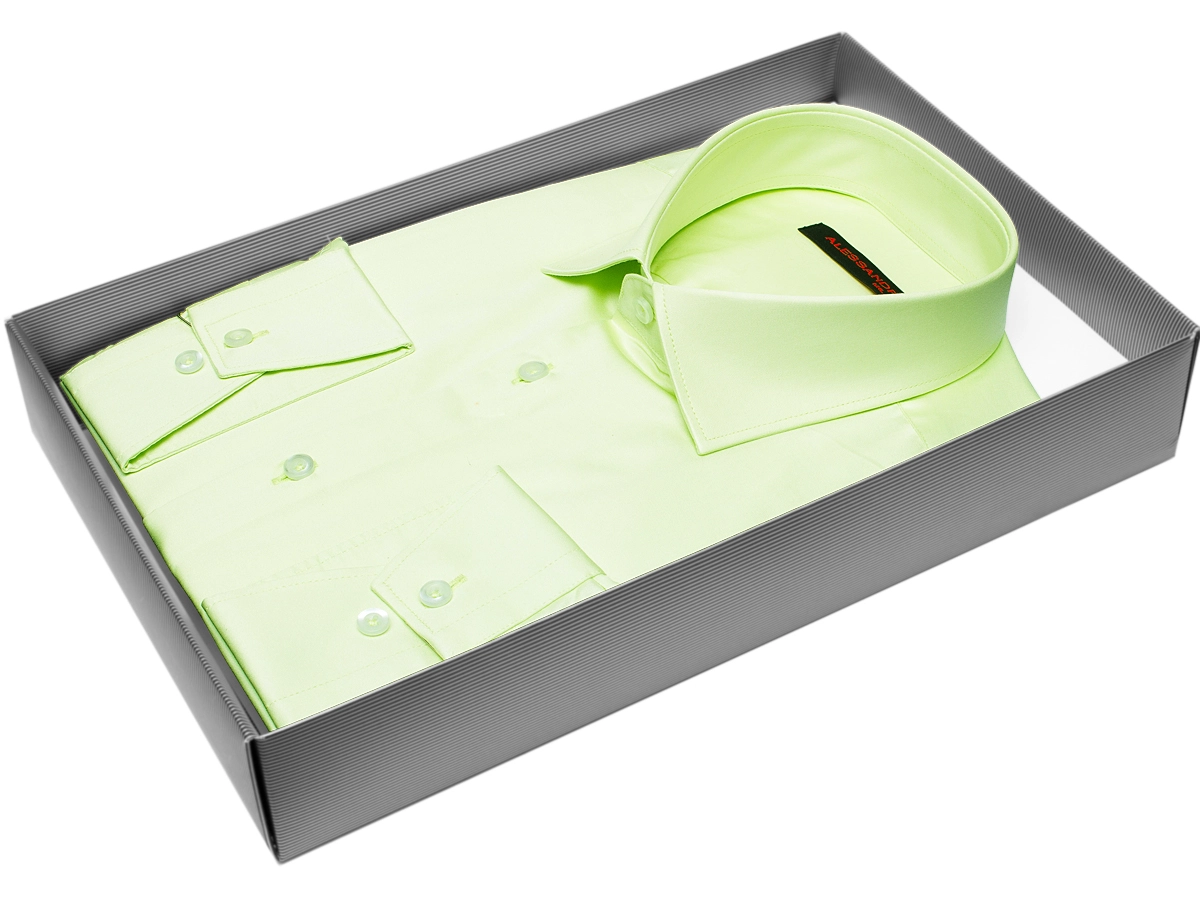 Салатовая приталенная мужская рубашка Alessandro Milano Limited Edition 2075-14 с длинными рукавами купить в Москве недорого