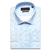 Голубая приталенная рубашка в узорах с длинными рукавами-3