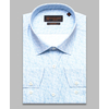 Голубая приталенная рубашка в листьях с длинными рукавами-4