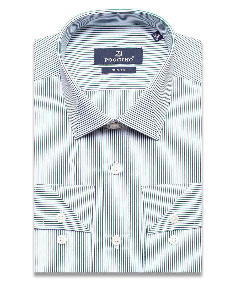 Разноцветная приталенная мужская рубашка Poggino 5010-65 в полоску с длинными рукавами