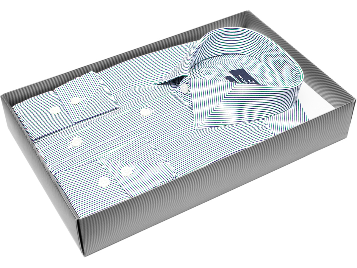 Стильная мужская рубашка Poggino 5010-65 силуэт приталенный стиль классический цвет мультиколор в полоску 100% хлопок