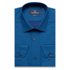 Бирюзово-синяя приталенная рубашка в клетку с длинными рукавами-3