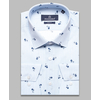Голубая приталенная рубашка в полоску и пальмах с длинными рукавами-4