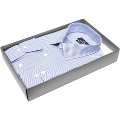 Мужская рубашка Poggino приталенный цвет синий в клетку купить в Москве недорого
