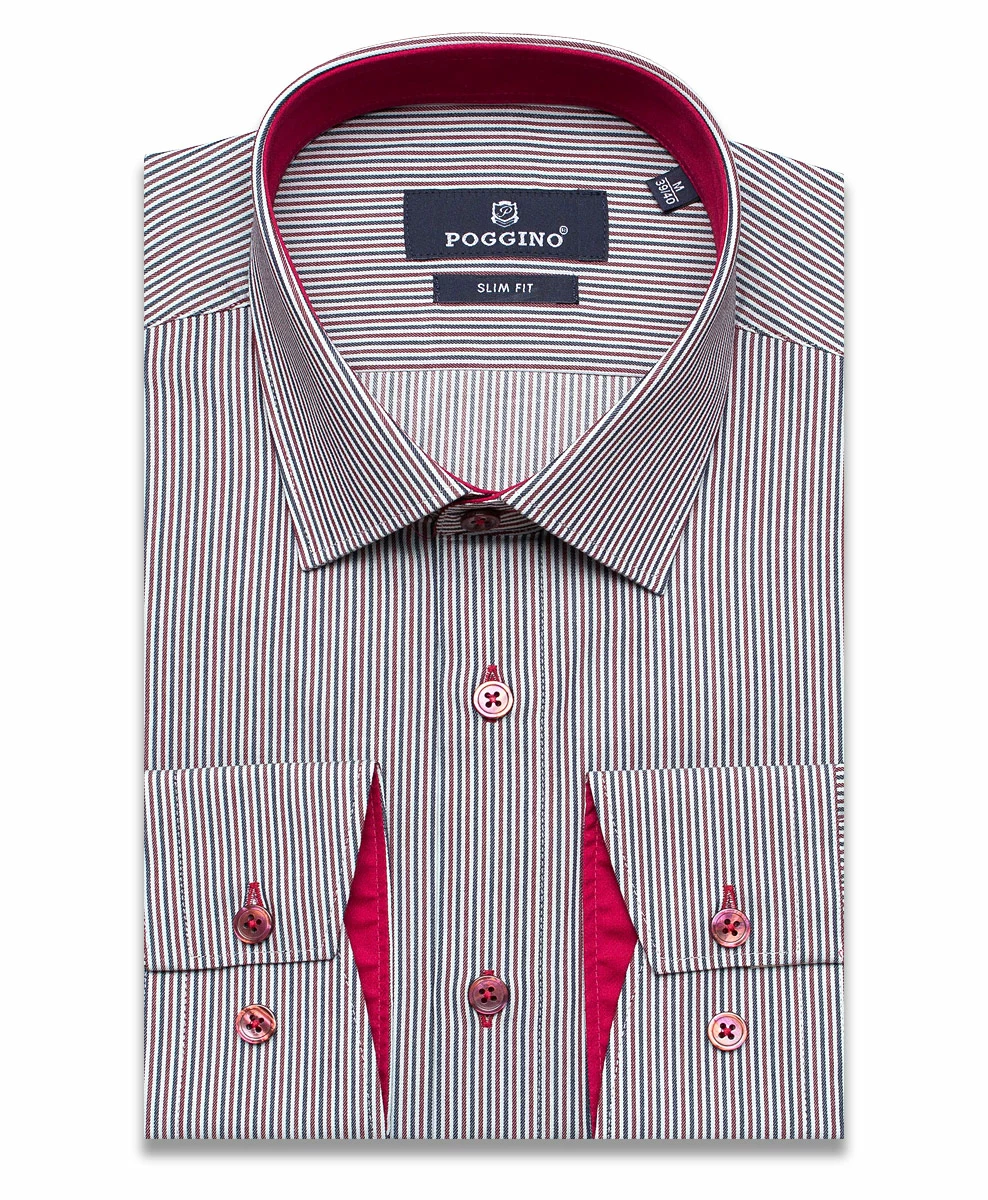 Разноцветная приталенная мужская рубашка Poggino 5010-94 в полоску с длинными рукавами