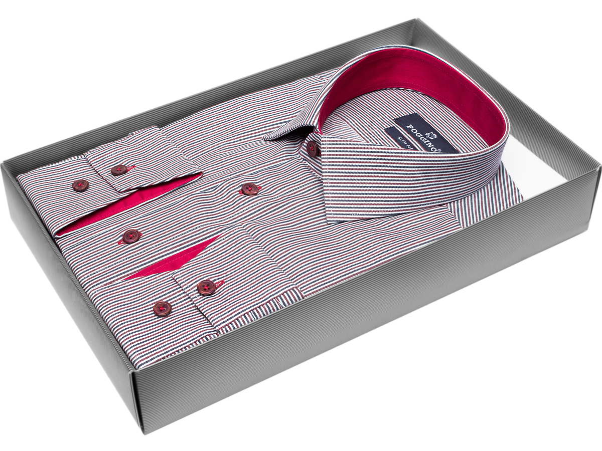 Разноцветная приталенная мужская рубашка Poggino 5010-94 в полоску с длинными рукавами купить в Москве недорого