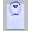 Голубая приталенная рубашка в горошек с длинными рукавами-4