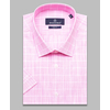 Розовая приталенная рубашка в клетку с коротким рукавом-4