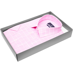 Мужская рубашка Poggino приталенный цвет розовый в клетку купить в Москве недорого