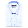 Голубая приталенная рубашка в горошек с длинными рукавами-3