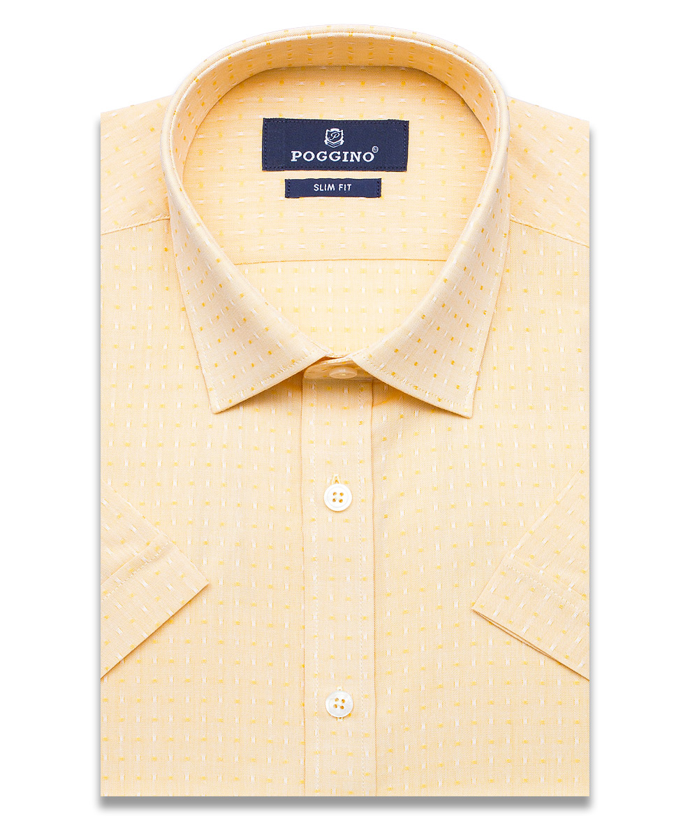 Мокасиновая приталенная мужская рубашка Poggino 7001-26 в отрезках с короткими рукавами