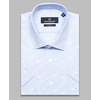 Голубая приталенная рубашка в полоску с коротким рукавом-4