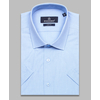 Голубая приталенная рубашка с коротким рукавом-4