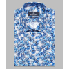 Синяя приталенная рубашка в листьях с коротким рукавом-4