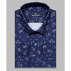 Темно-синяя приталенная мужская рубашка в цветочек с длинными рукавами-4