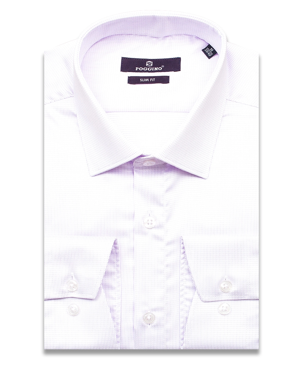 Сиреневая приталенная мужская рубашка Poggino 7013-96 в полоску с длинными рукавами