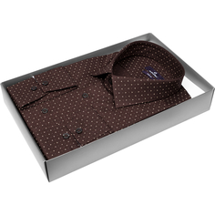 Мужская рубашка Poggino приталенный цвет коричневый в геометрических фигурах купить в Москве недорого