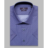 Синяя приталенная рубашка в горошек с короткими рукавами-4