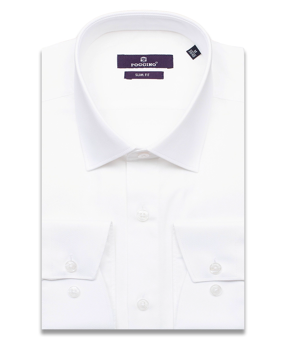 Белая приталенная мужская рубашка Poggino 7013-102 с длинными рукавами