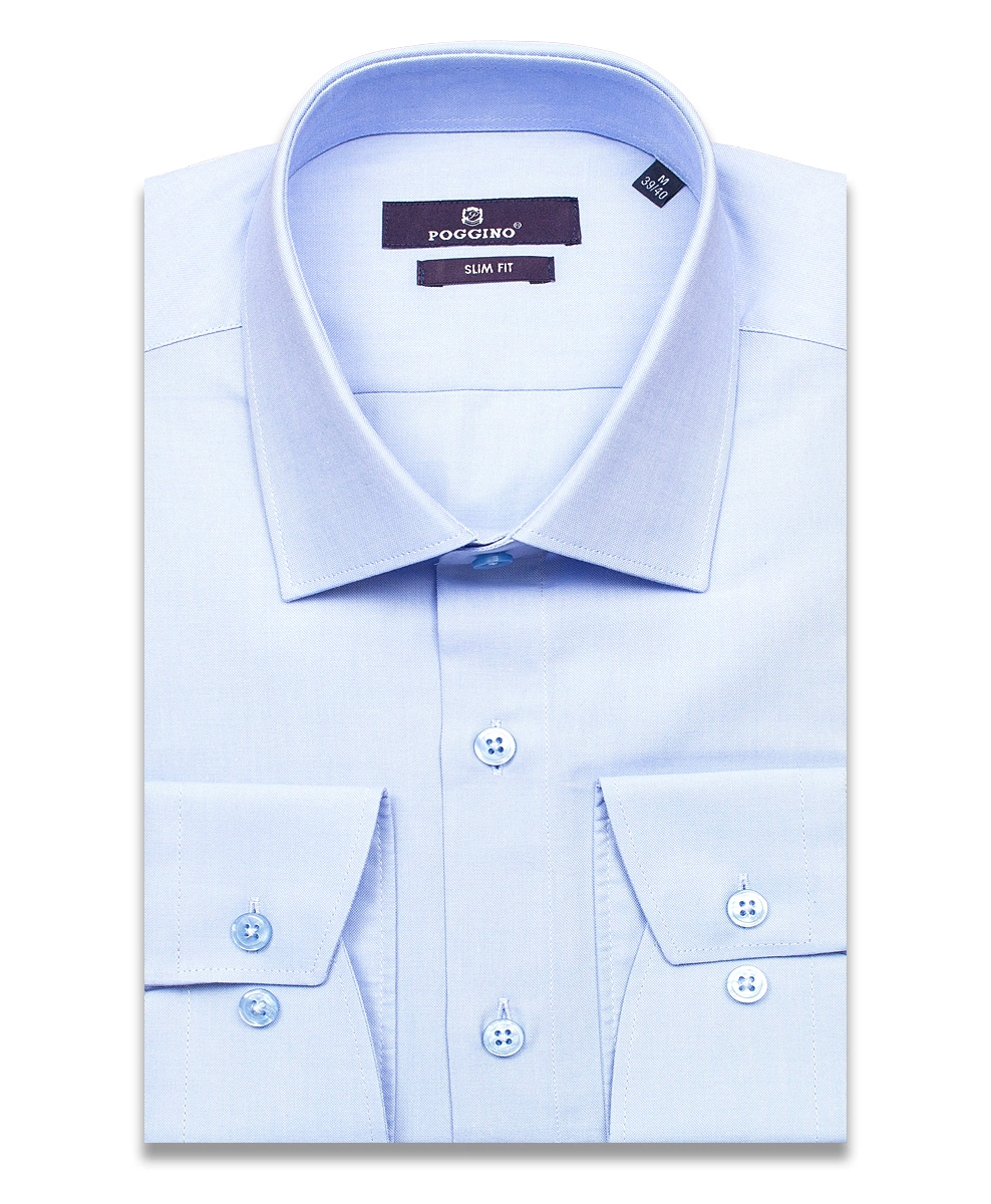 Голубая приталенная мужская рубашка Poggino 7013-50 с длинными рукавами