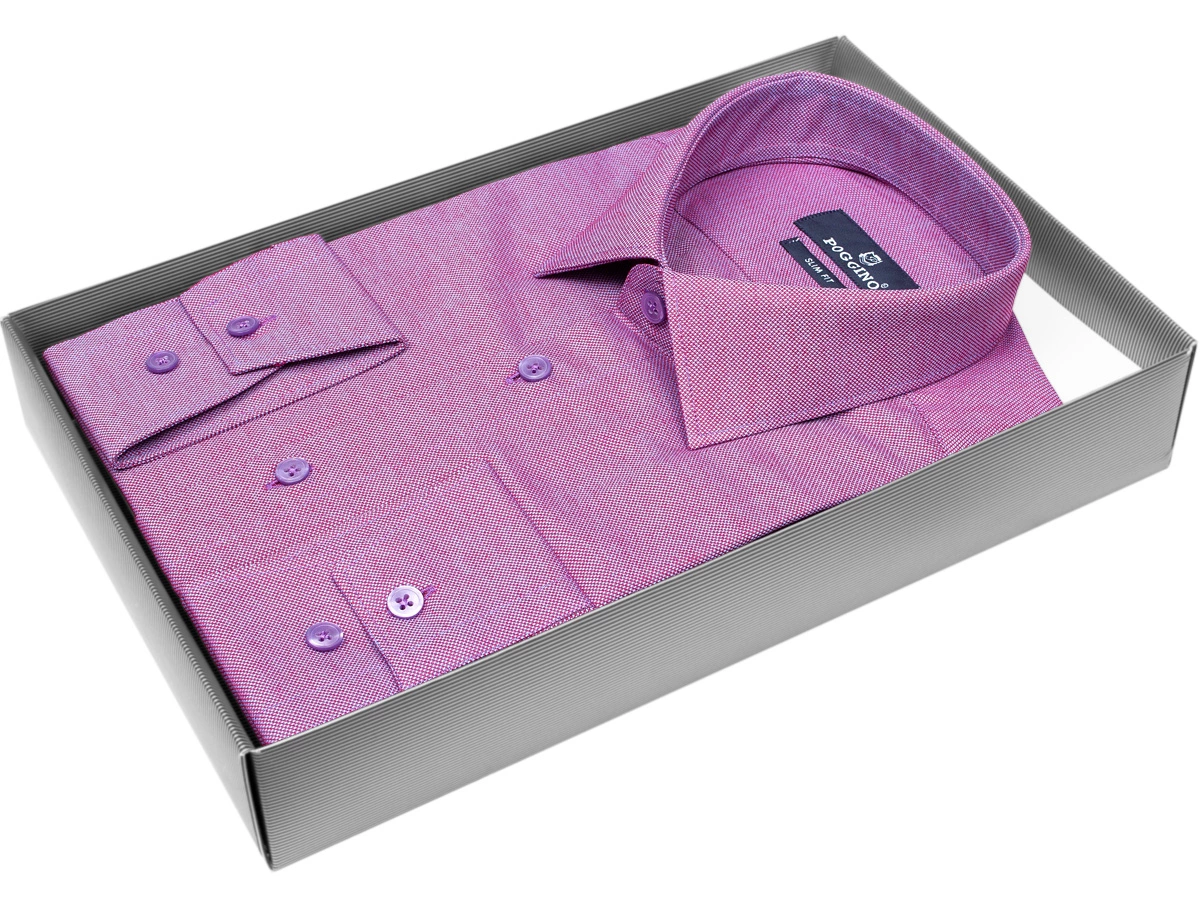 Стильная мужская рубашка Poggino 5010-24 силуэт приталенный стиль классический цвет бордовый однотонный 100% хлопок