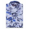 Синяя приталенная рубашка в полоску и листьях с длинным рукавом-3