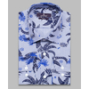 Синяя приталенная рубашка в полоску и листьях с длинным рукавом-4