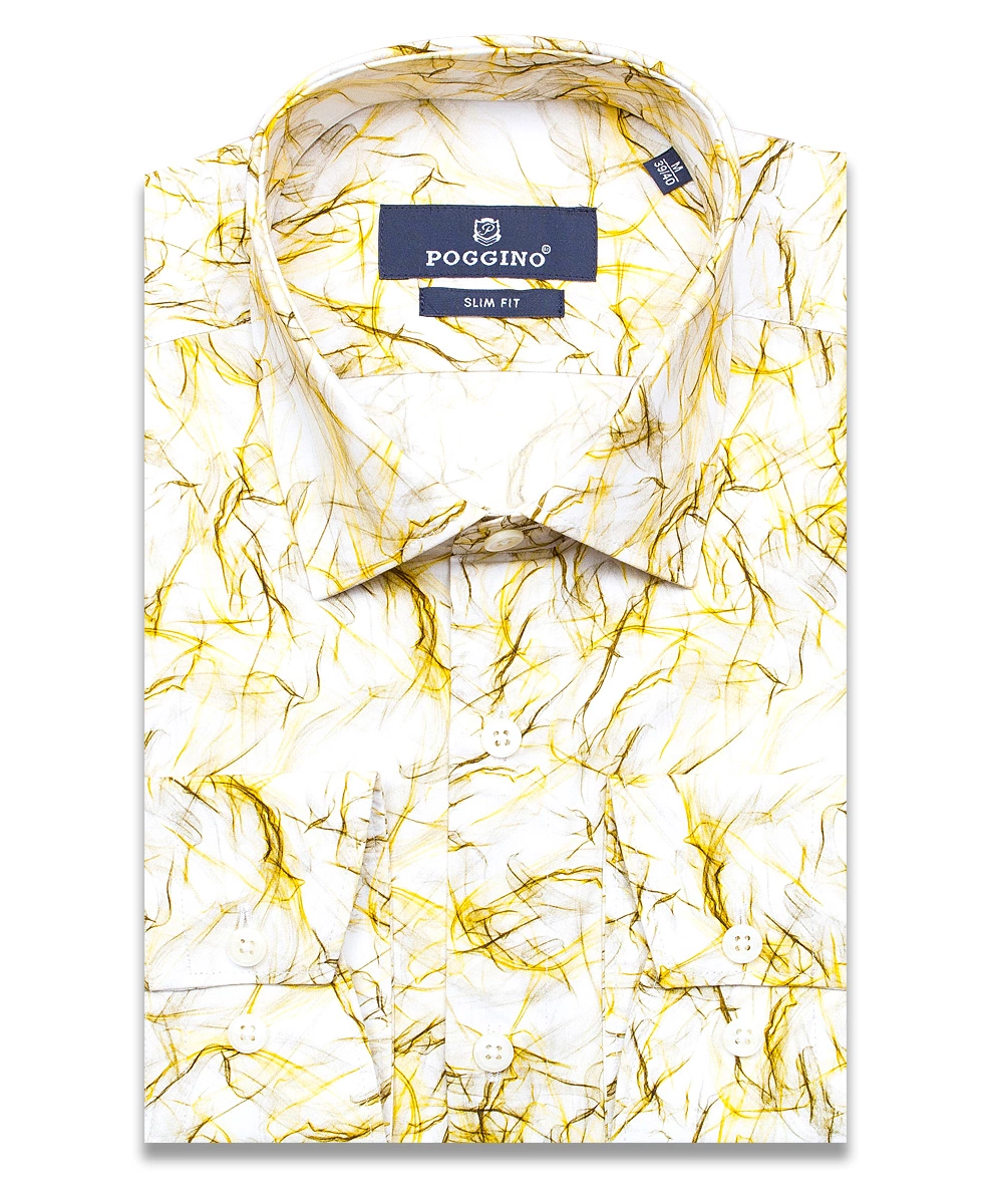 Разноцветная приталенная мужская рубашка Poggino 5010-09 в абстракции с длинными рукавами