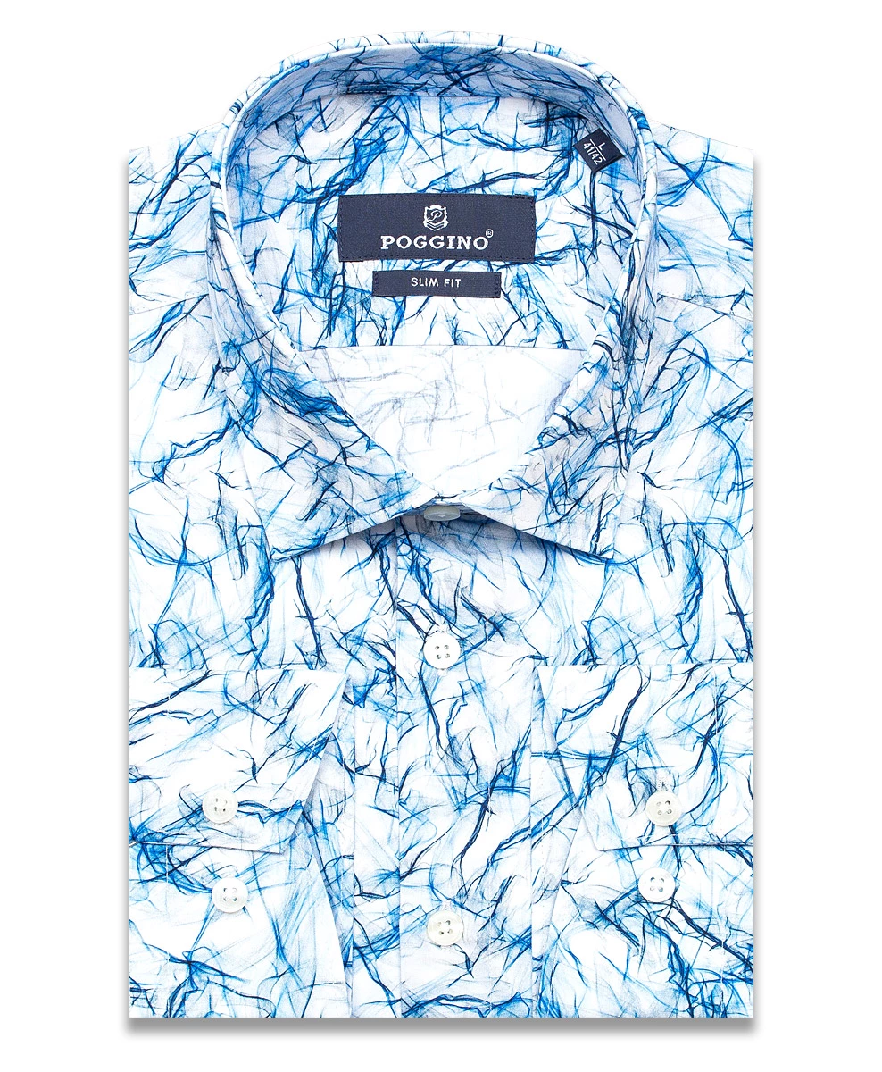 Разноцветная приталенная мужская рубашка Poggino 5010-11 в абстракции с длинными рукавами