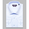 Голубая приталенная рубашка в ромбах с длинными рукавами-4