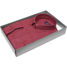 Мужская рубашка Poggino приталенный цвет бордовый меланж купить в Москве недорого