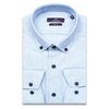 Байковая голубая приталенная рубашка меланж с длинными рукавами-3