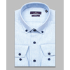 Байковая голубая приталенная рубашка меланж с длинными рукавами-4