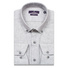 Байковая серая приталенная мужская рубашка меланж с длинным рукавом-3