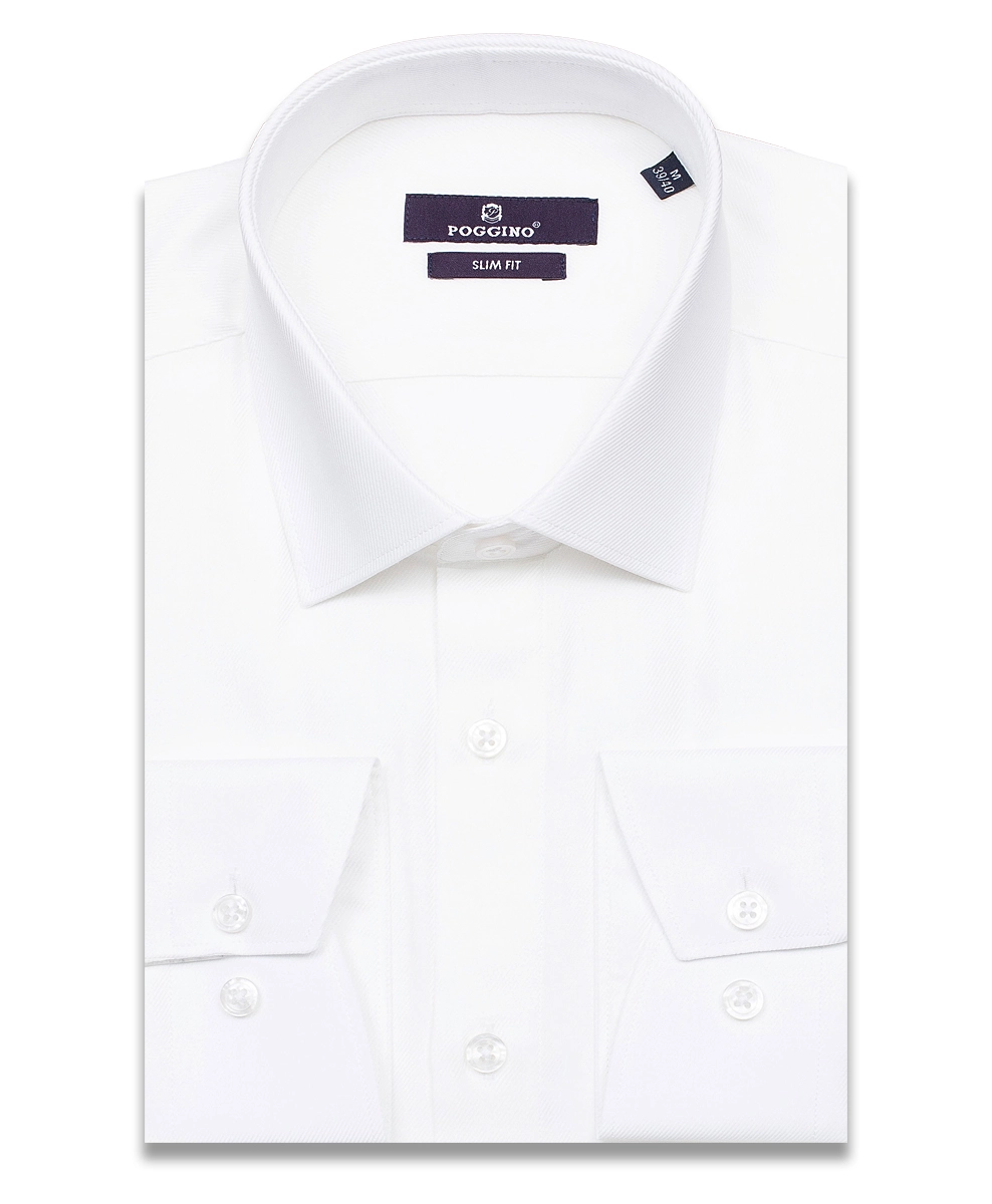 Белая приталенная мужская рубашка Poggino 7013-76 с длинными рукавами