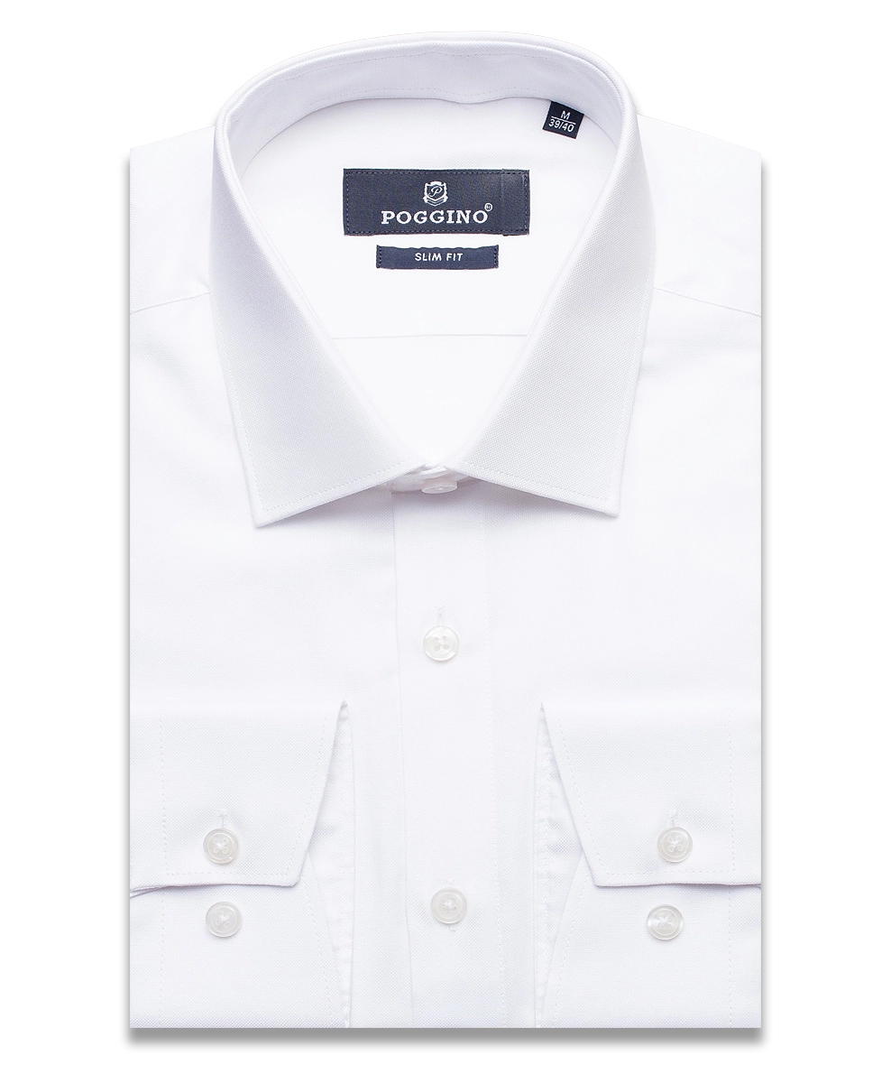 Белая приталенная мужская рубашка Poggino 7013-72 с длинными рукавами