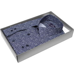 Мужская рубашка Poggino приталенный цвет темно синий в цветах купить в Москве недорого