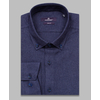 Байковая темно-синяя приталенная мужская рубашка меланж с длинным рукавом-4
