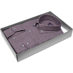 Мужская рубашка Poggino приталенный цвет пурпурно-серый в полоску купить в Москве недорого
