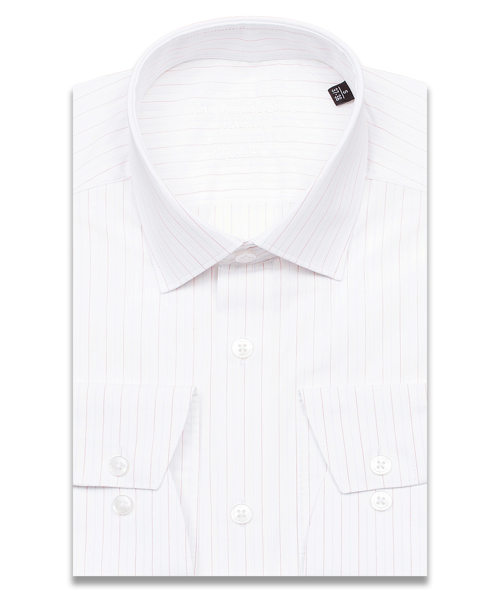 Белая мужская рубашка Alessandro Milano 3210-12R в полоску с длинными рукавами