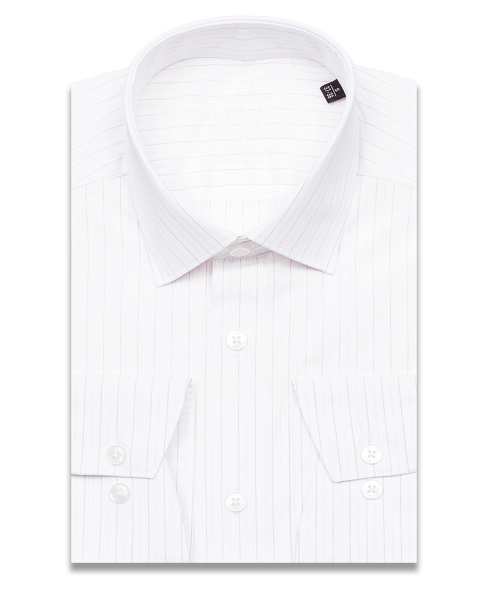 Белая приталенная мужская рубашка Alessandro Milano 3210-12S в полоску с длинными рукавами