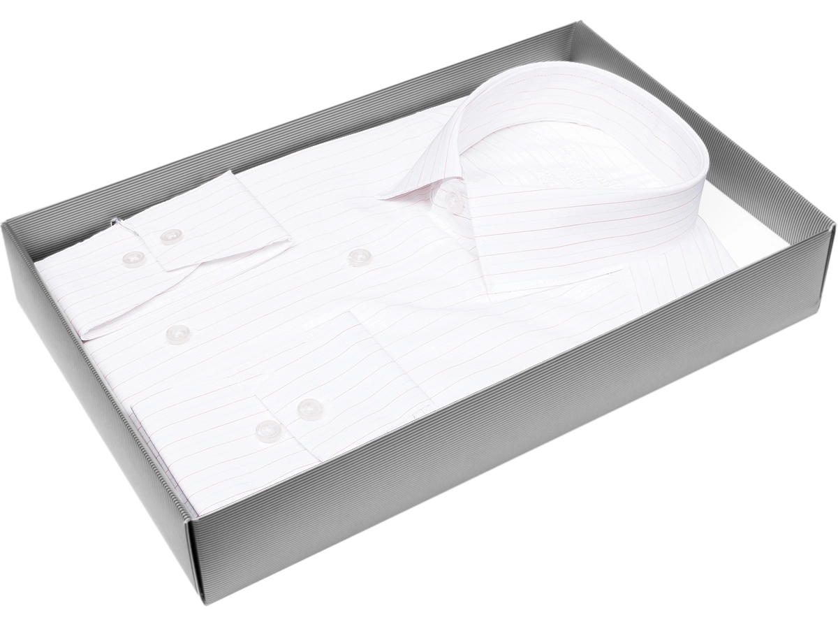 Стильная мужская рубашка Alessandro Milano Limited Edition 3210-12S рукав длинный силуэт приталенный стиль классический цвет белый в полоску 100% хлопок
