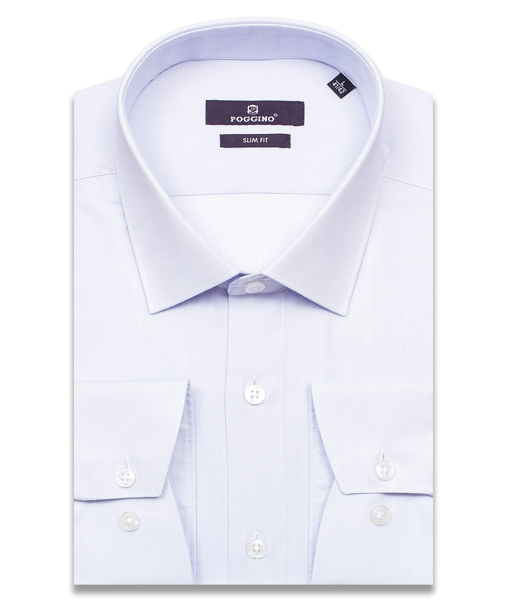 Лавандовая приталенная мужская рубашка Poggino 7013-29 с длинными рукавами