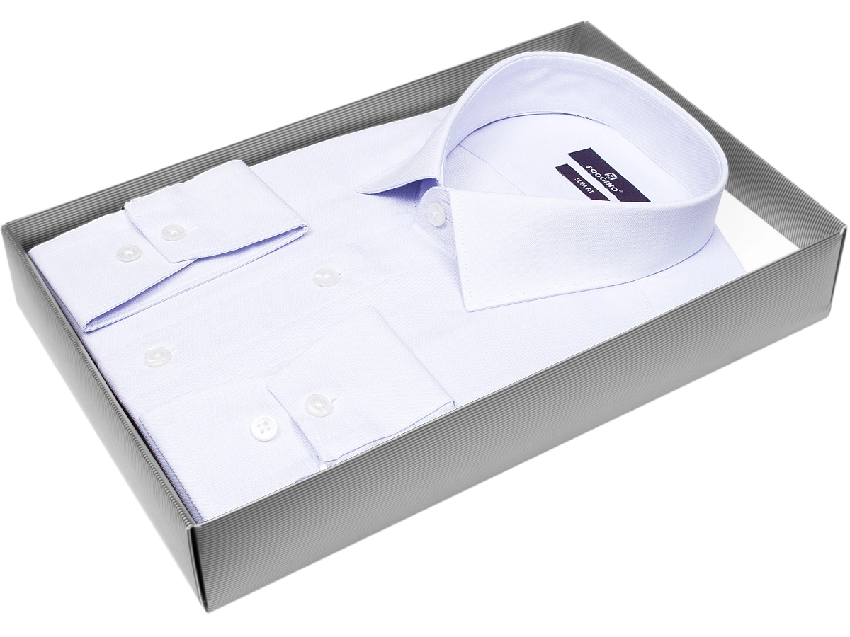 Стильная мужская рубашка Poggino 7013-29 силуэт приталенный стиль классический цвет лавандовый однотонный 100% хлопок
