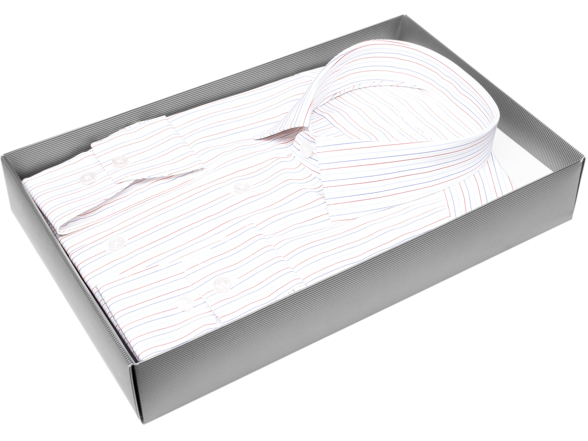 Стильная белая мужская рубашка Alessandro Milano 3210-11R рукав длинный силуэт прямой стиль классический цвет белый в полоску 100% хлопок