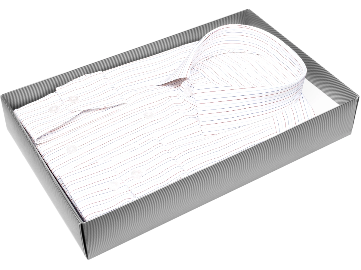 Приталенная мужская рубашка Alessandro Milano 3210-11R рукав длинный стиль классический цвет белый в полоску 100% хлопок