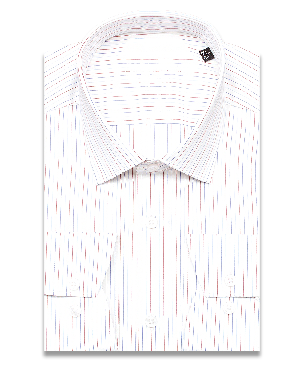 Белая приталенная мужская рубашка Alessandro Milano 3210-11S в полоску с длинными рукавами