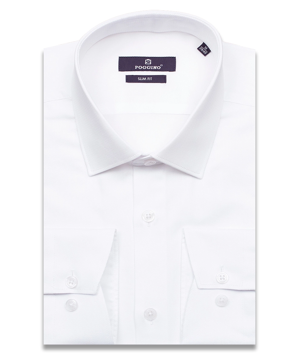 Белая приталенная мужская рубашка Poggino 7015-35 с длинными рукавами