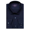 Темно-синяя приталенная мужская рубашка с длинными рукавами-3