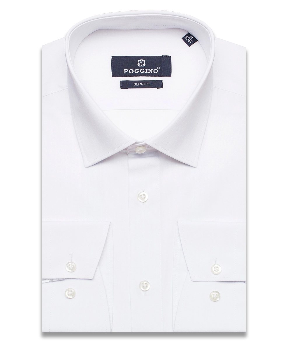Белая приталенная мужская рубашка Poggino 7015-56 с длинными рукавами